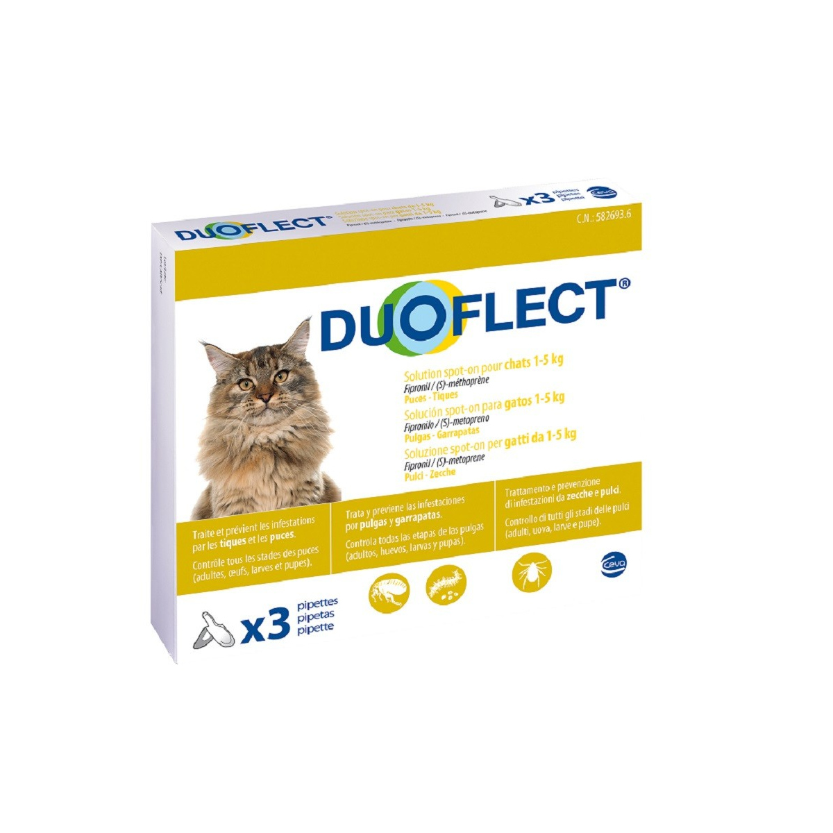 Produit anti tique chien: 3 Pipettes antiparasitaires DUOFLECT Duoflect - 1