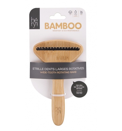 Brosse chien poil long: Etrille bambou dents larges rotative Martin Sellier - 1