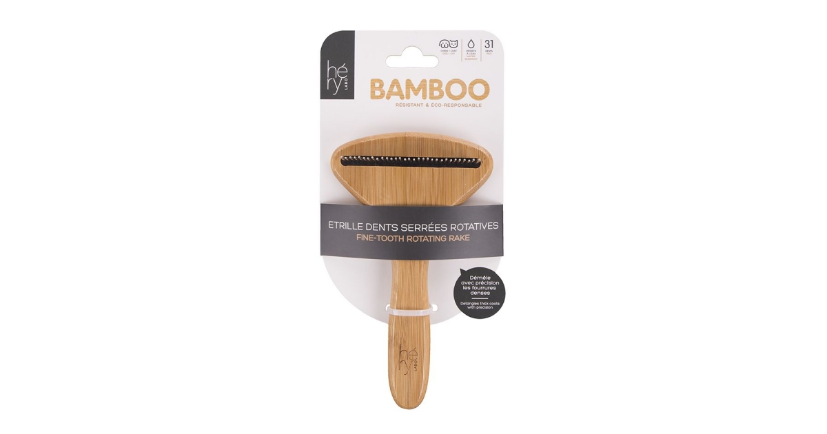 Brosse chien poil court: Etrille bambou dents serrées rotative Martin Sellier - 1