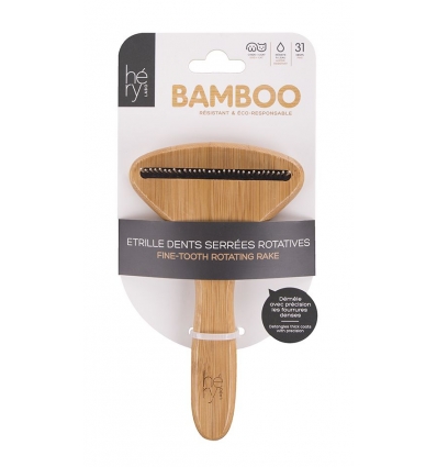 Brosse chien poil court: Etrille bambou dents serrées rotative Martin Sellier - 1