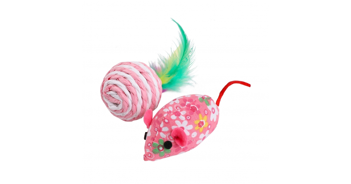 Souris tissu + Balle Sisal a Plumes