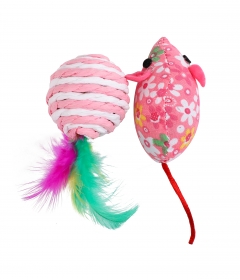 Souris tissu + Balle Sisal a Plumes 2