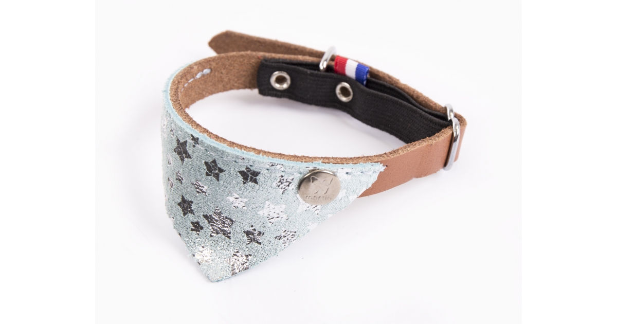 Accessoire de promenade pour chats - Collier cuir Miami coupé franc et bandana cuir fantaisie Martin Sellier - 1