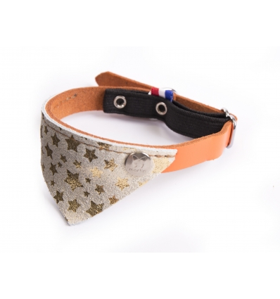 Accessoire de promenade pour chats - Collier cuir Miami coupé franc et bandana cuir fantaisie Martin Sellier - 2