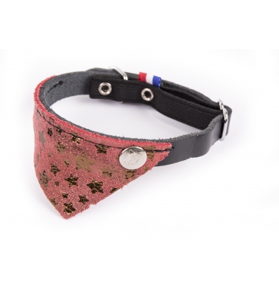 Accessoire de promenade pour chats - Collier cuir Miami coupé franc et bandana cuir fantaisie Martin Sellier - 3