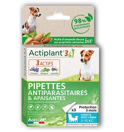Actiplant - 3 Pipettes antiparasitaires et apaisantes pour chiens 