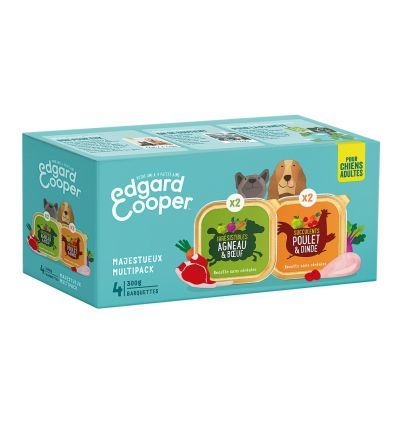 Edgar Cooper - Multipack 4 barquettes 300g pour chien Agneau Boeuf et Poulet Dinde