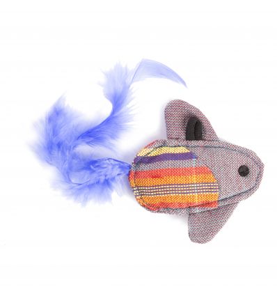 jouet poisson volant bleu plume