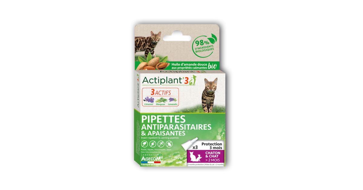 Actiplant - 3 Pipettes antiparasitaires apaisantes chats
