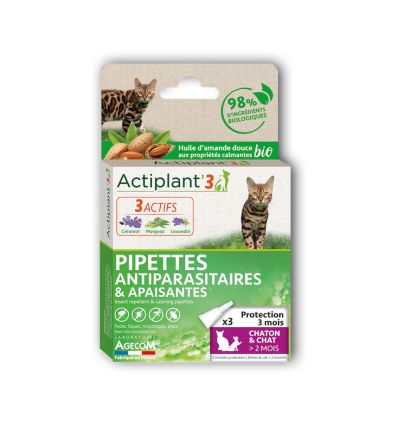 Actiplant - 3 Pipettes antiparasitaires apaisantes chats