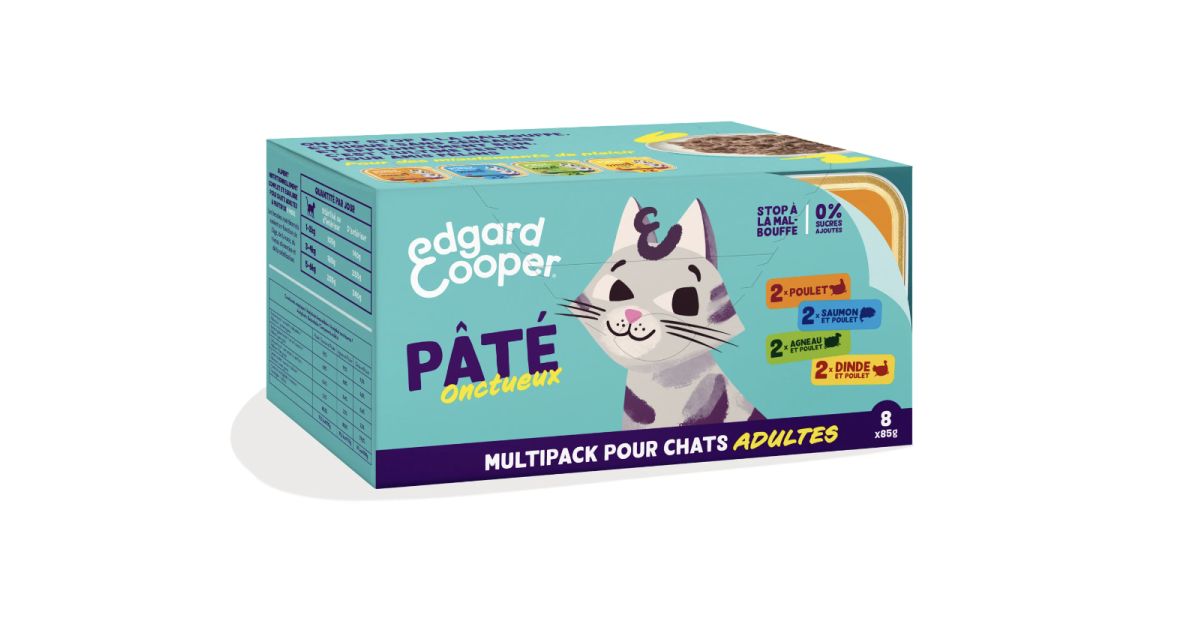 Edgar Cooper -8x85g Chat Multipack Morceaux de Saumon, poulet, dinde, agneau