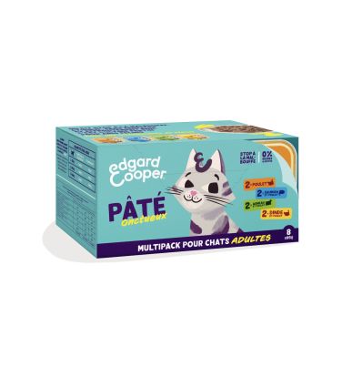 Edgar Cooper -8x85g Chat Multipack Morceaux de Saumon, poulet, dinde, agneau
