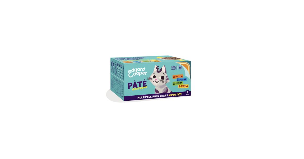 Edgar Cooper -8x85g Chat Multipack patés de Saumon, poulet, dinde, agneau